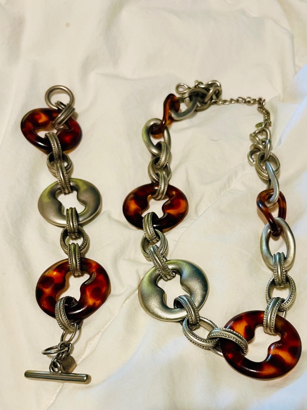 "Chico's Statement Set-Tortoiseshell & Satin Silver